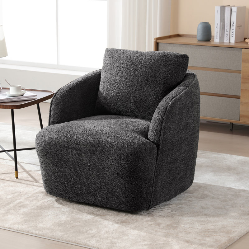 Upholstered Swivel Barrel Chair, Charcoal Polyester Blend
