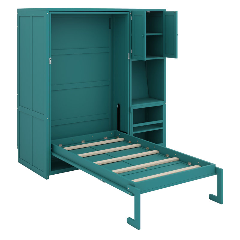 Lit escamotable pivotant à 360 ° avec bibliothèque intégrée, bureau pliable et solution de rangement murale compacte et compacte
