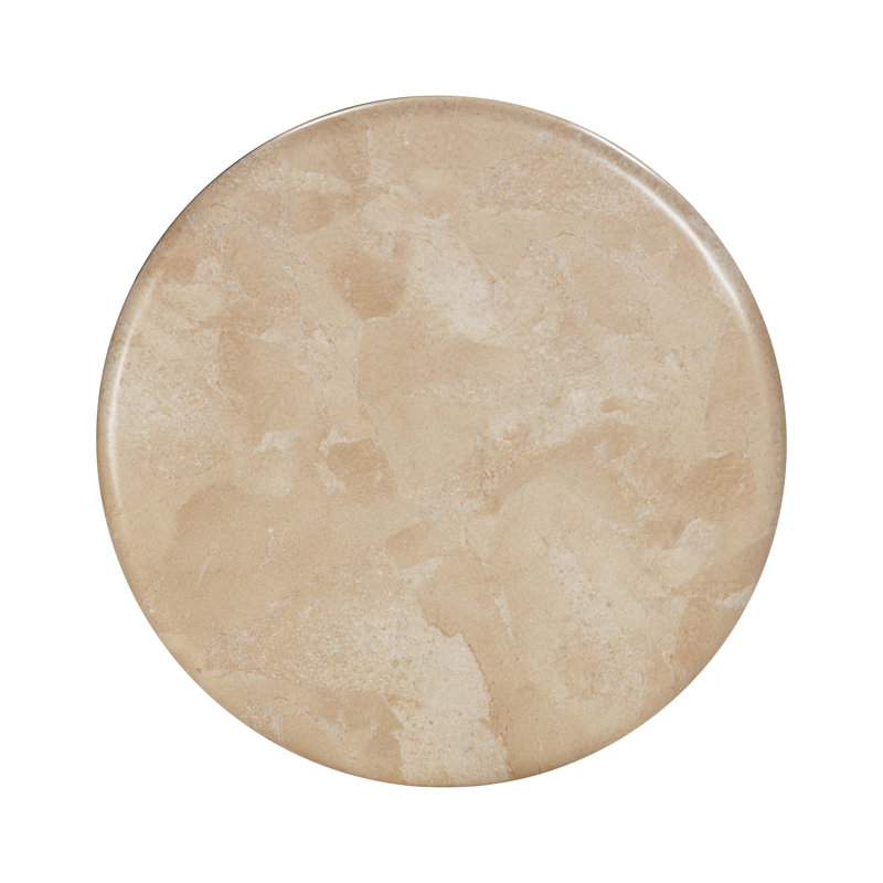 Beige Faux Marble and Gold Metal Round End Table