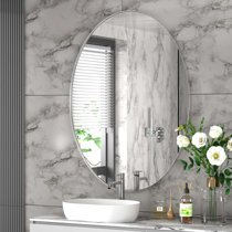 Brushed Nickel 43.5 in. x 34.5 in. Custom Non-Beveled Recycled Polystyrene  Framed Bathroom Vanity Wall Mirror