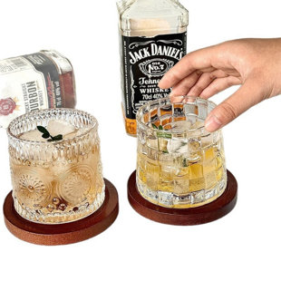 Tasse en verre trapézoïdale rétro avec sous-verre, whisky et tasse froide