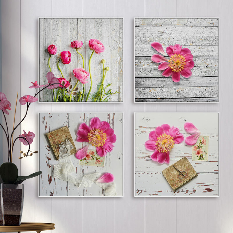 " Pink Petals " by Marmont Hill 4 - Pieces, 20" H x 20" W x 1.5" L