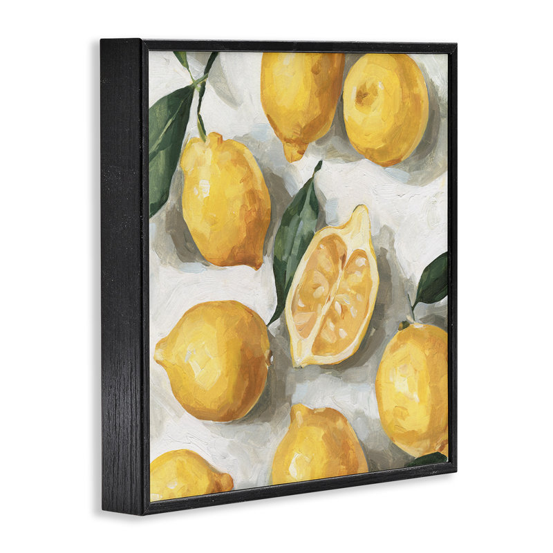 Poils de citron jaune doux sur fond blanc, Giclée encadrée noir minuit, H 12 po x l 12 po