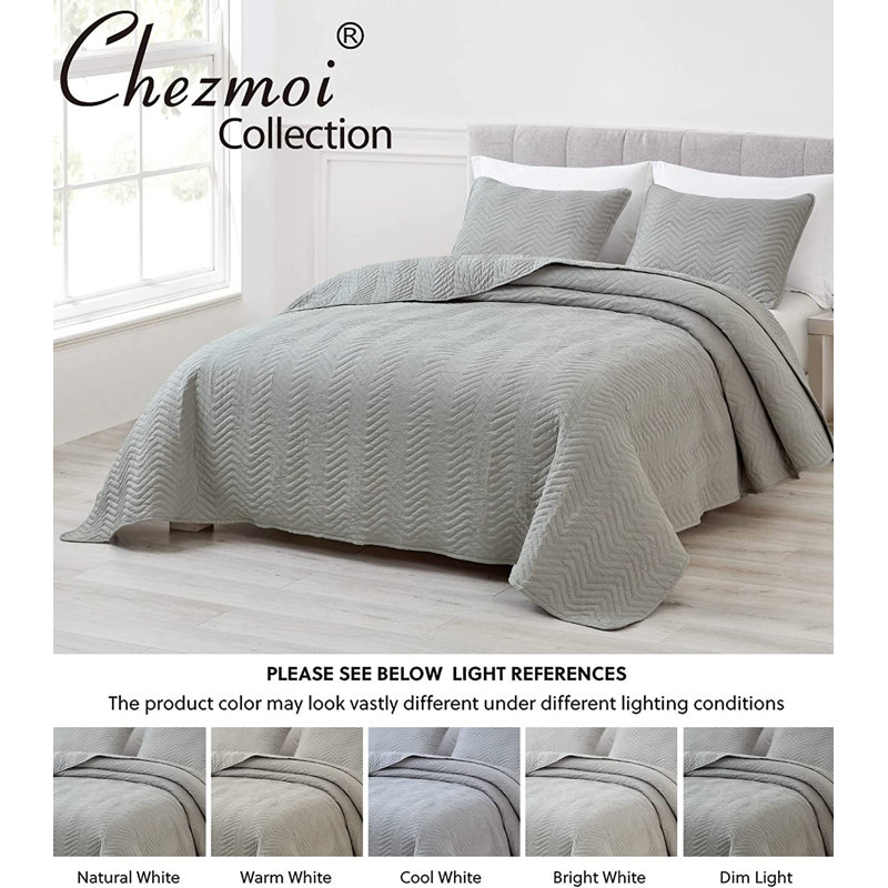 Gray Queen Size Reversible Microfiber Quilt Set