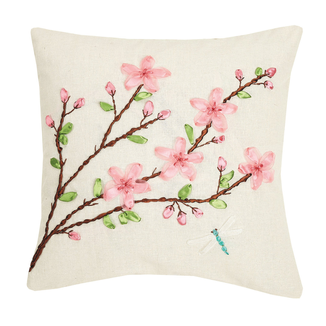Embroidered Linen Throw Pillow Peking Handicraft