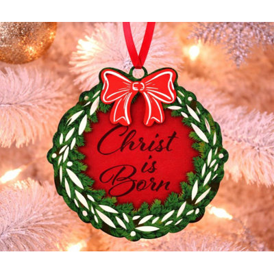 Ornement couronne de Noël «Christ Is Born» 4 po