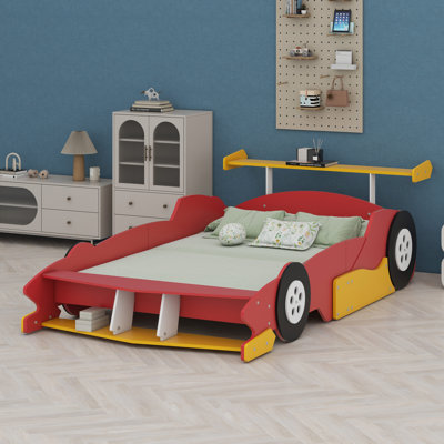 Race Car-Shaped Platform Bed With Wheels