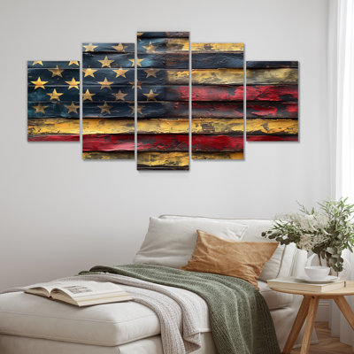 «Blue Red American Flag I», ensemble d'art sur toile