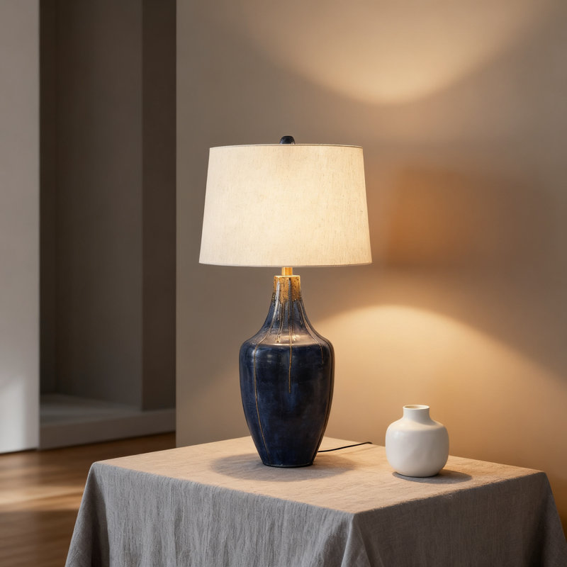 Lampe de table moderne en métal vieilli avec abat-jour tambour à 3 voies pour le bureau de la chambre à coucher