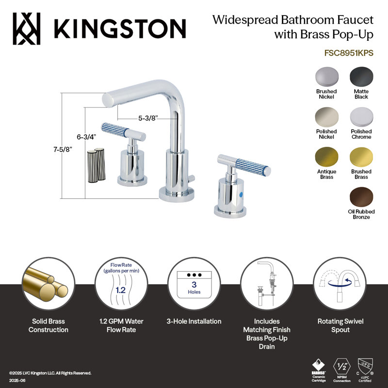Kingston Brass Synchronous Two-Handle 3-Hole Deck Mount Widespread Bathroom Faucet with Brass Pop-Up Drain, Antique Brass