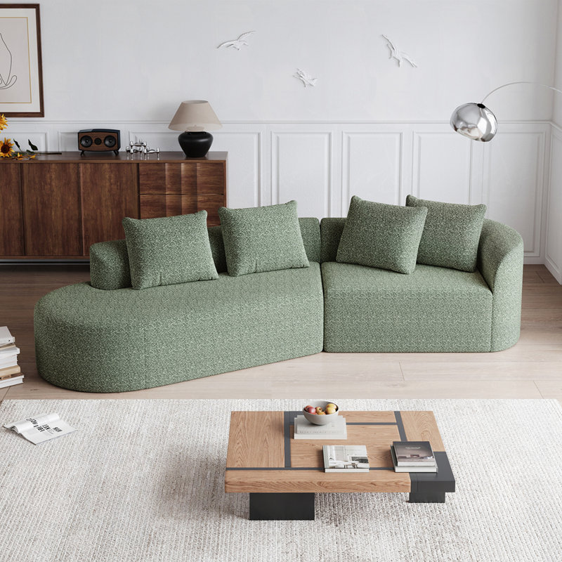 Canapé en nuage incurvé extra large et large à 4 places en chenille de 112 pouces Boneless, Vert