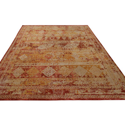 Rug & Kilim's Homage Geometric Beige Red And Gold Wool Custom Rug