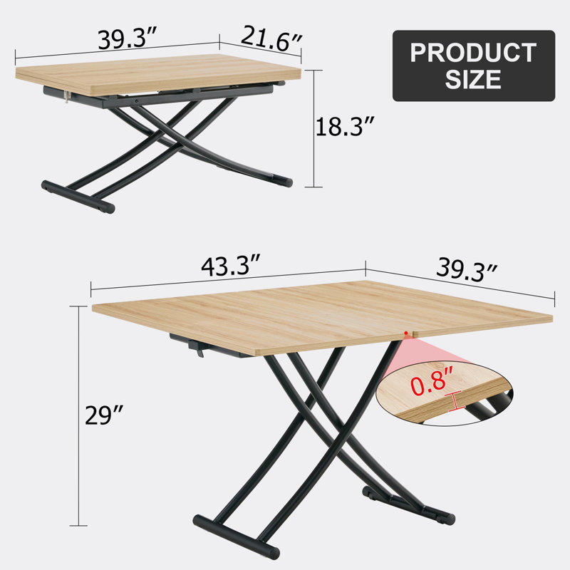 Brailee Metal Base Dining Table, Natural, Black