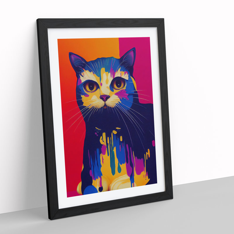 Cat Drip - Single Picture Frame Print, Black, 64cm H x 46cm W x 2cm D