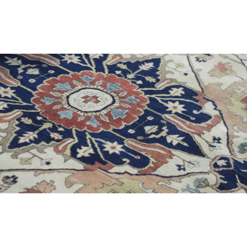Hand Knotted Wool Southwestern Area Rug in Rust/Blue/Ivory