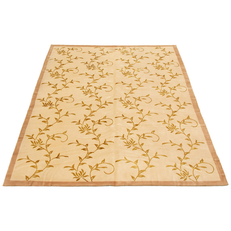 Tapis de zone en laine doré/ivoire/brun 6 pi 5 po x 9 pi one-of-kind main-noué la new age