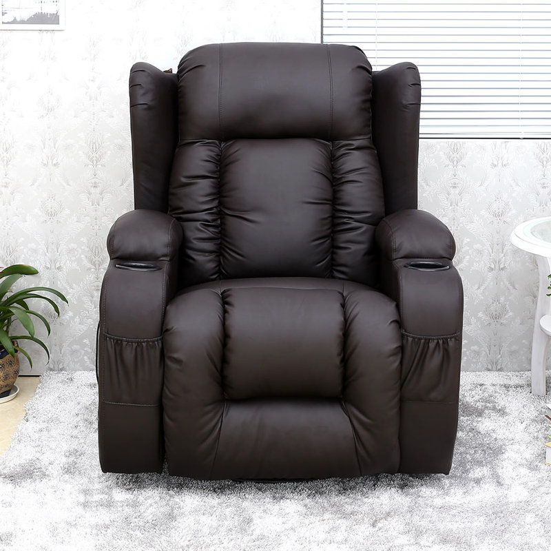 Manual Swivel Rocking Recliner with Heat and Massage, Brown