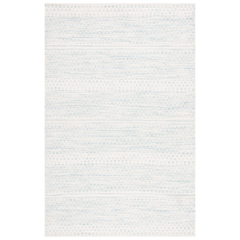 Tapis géométrique en laine / coton tissé à la main Kilim en ivoire / bleu clair, Rectangle 6 pi x 9 pi