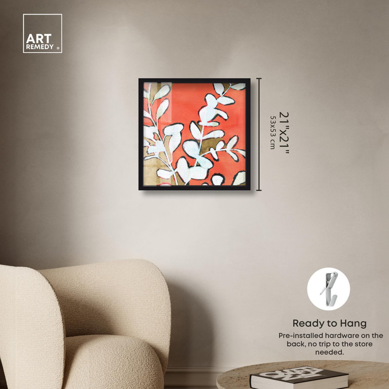 «Ficus Peach Shade Leaves» par Art Remedy, 21" H x 21" W, Noir