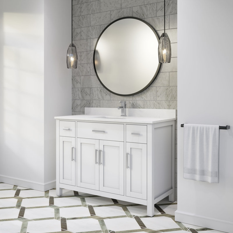 Kali White 60" W x 22" D Double Sink Bathroom Vanity with Built-in Power Outlet & USB, Drawer Organizer, Engineered Stone Top, Undermount Ceramic Sinks