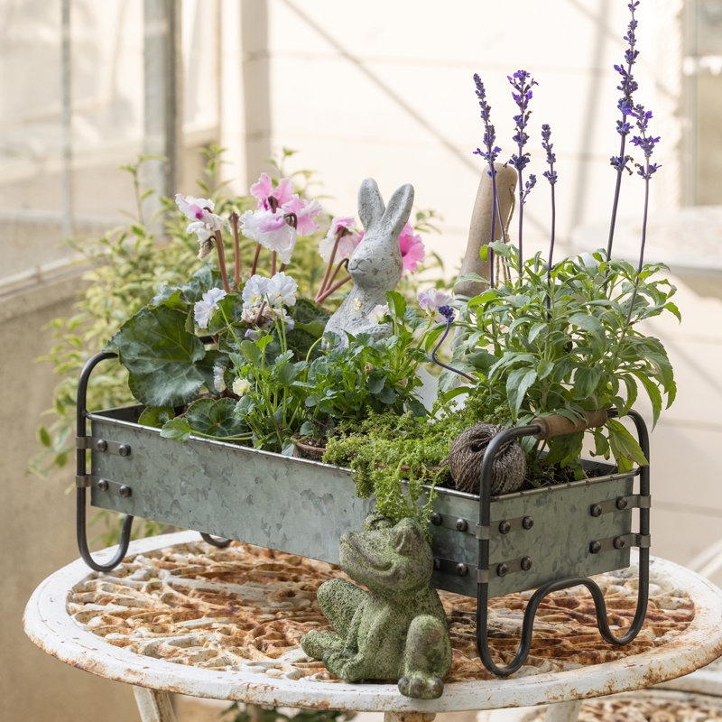 Galvanized Metal Planter, Vintage Table Organizer