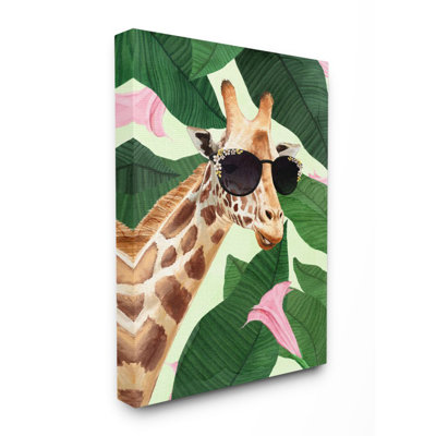 Fashion Giraffe Funny Flower Tropical Painting - Print on Canvas