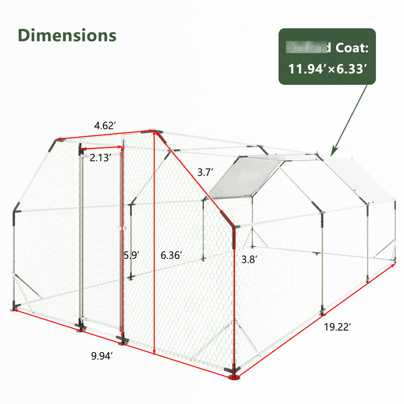 Cage à poulailler en métal galvanisé avec matériaux robustes et couvercle imperméable hexagonal, Argent argent