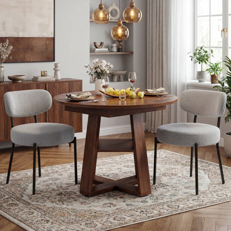Table de salle à manger extensible et chaises, table de cuisine moderne avec sièges, Brun, Gris