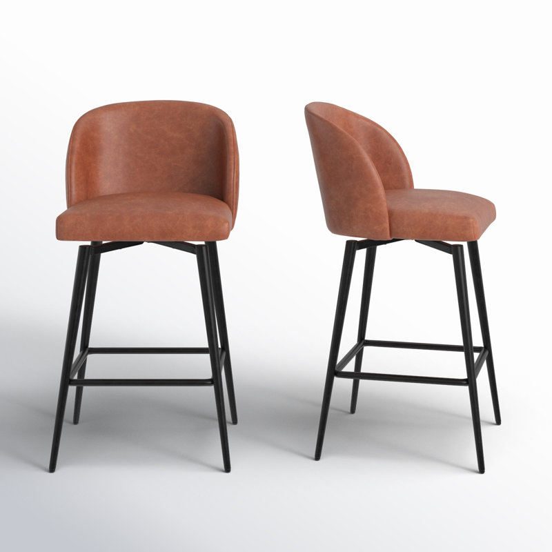 Tabouret de bar et de bar Benedit, Tabouret de comptoir (siège d'une hauteur de 27 p, Similicuir orange