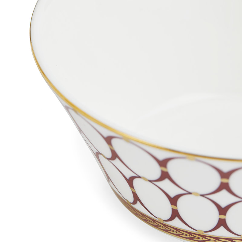 Renaissance Bone China Rice Bowl, Red/White/Gold