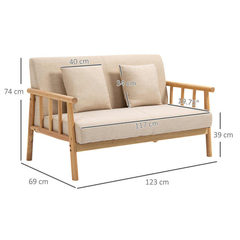 Beige Linen Upholstered Lawson Loveseat with Medium Wood Frame