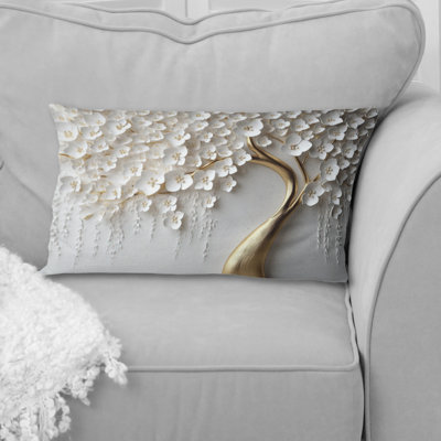 White Orchid Tree Garden Of Branches Iv I - Tree Floral Printed Pillow