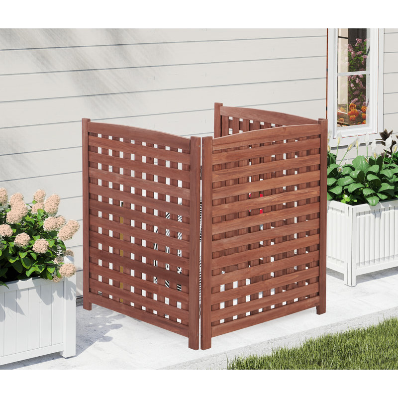 Clôture de climatiseur en bois de cèdre à 3 panneaux et écran d'intimité avec piquets de sol en métal, l 32 po x H 38 po par panneau