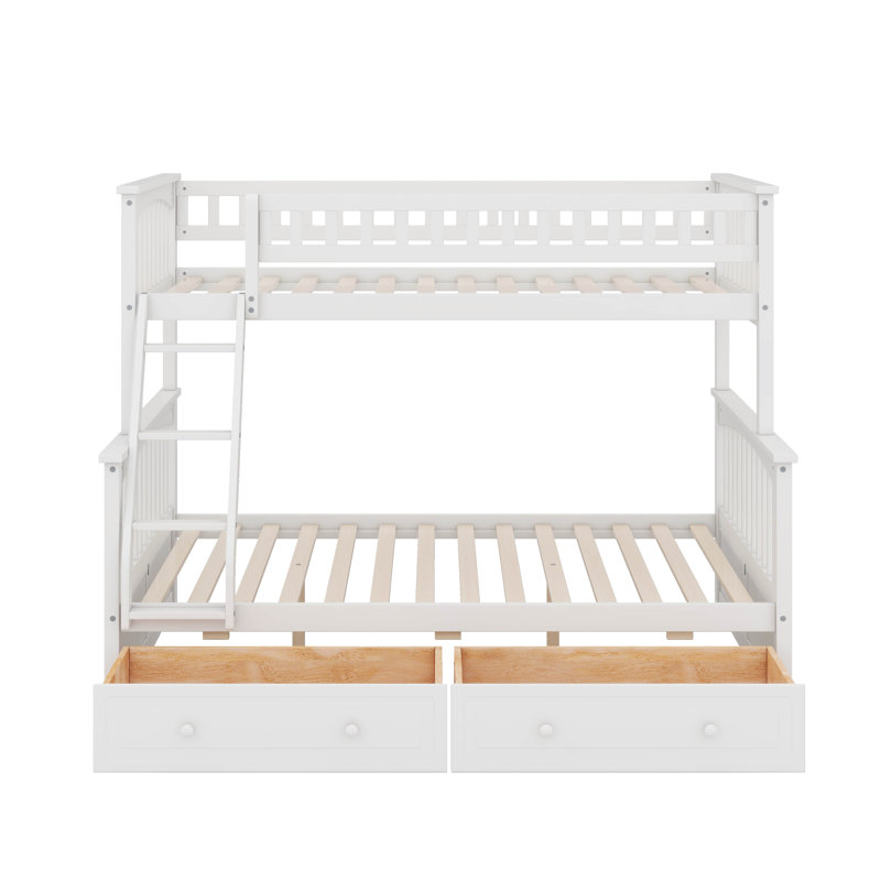 Twin Over Full Bunk Bed With Drawers, White