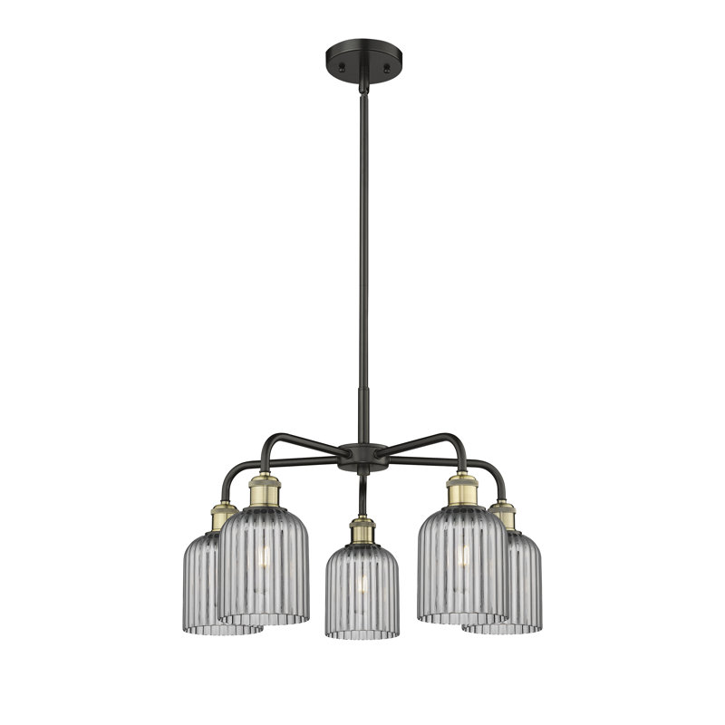 Ballston - Trig - 5 Light 23" Stem Hung Chandelier, Black Antique Brass, Light Smoke
