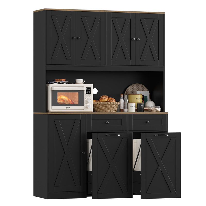 Garde-manger 70,9 po avec tablette à micro-ondes et armoire à poubelle à pousser, chien à l'épreuve des chiens