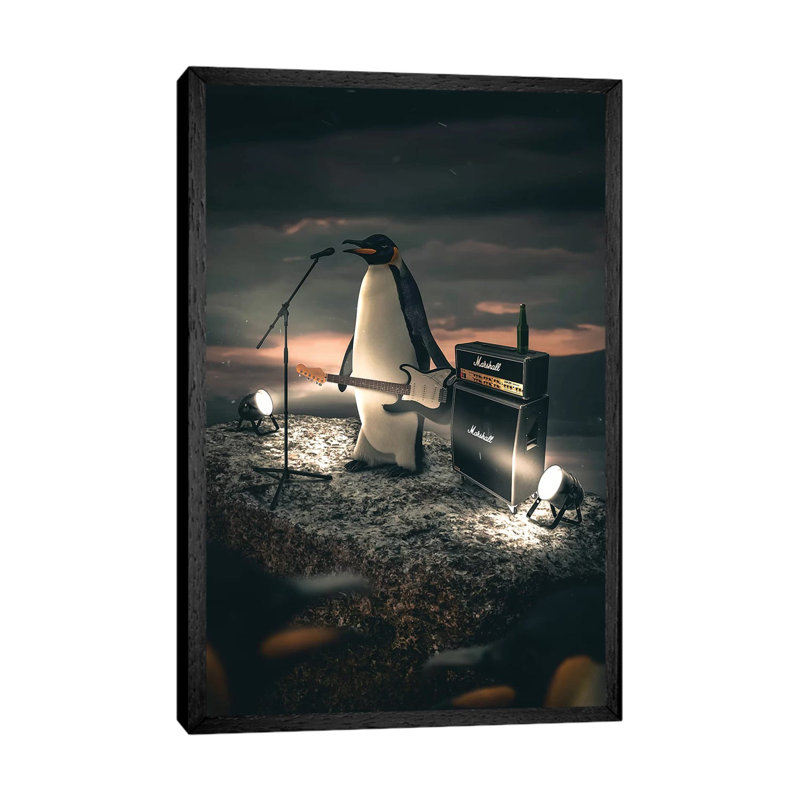 The Rockstar Penguin by Zenja Gammer - Print on Canvas, Black Framed, 66.04 cm H x 45.72 cm W