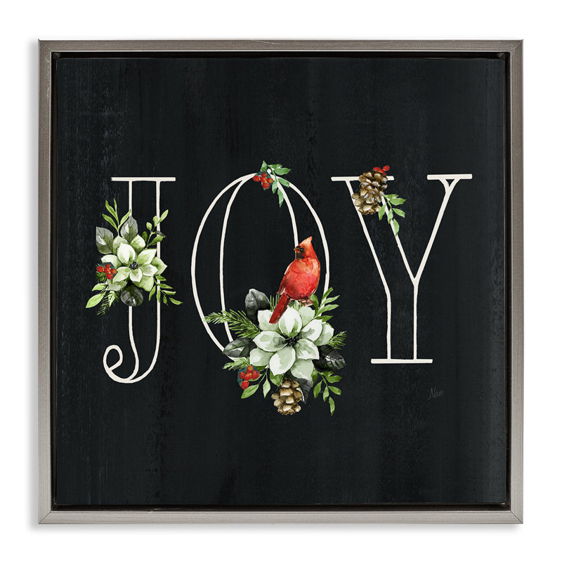 «Joy Letters with Florals», art mural sur toile par Nan, Cadre flottant gris lustré, H 25 po x l 25 po