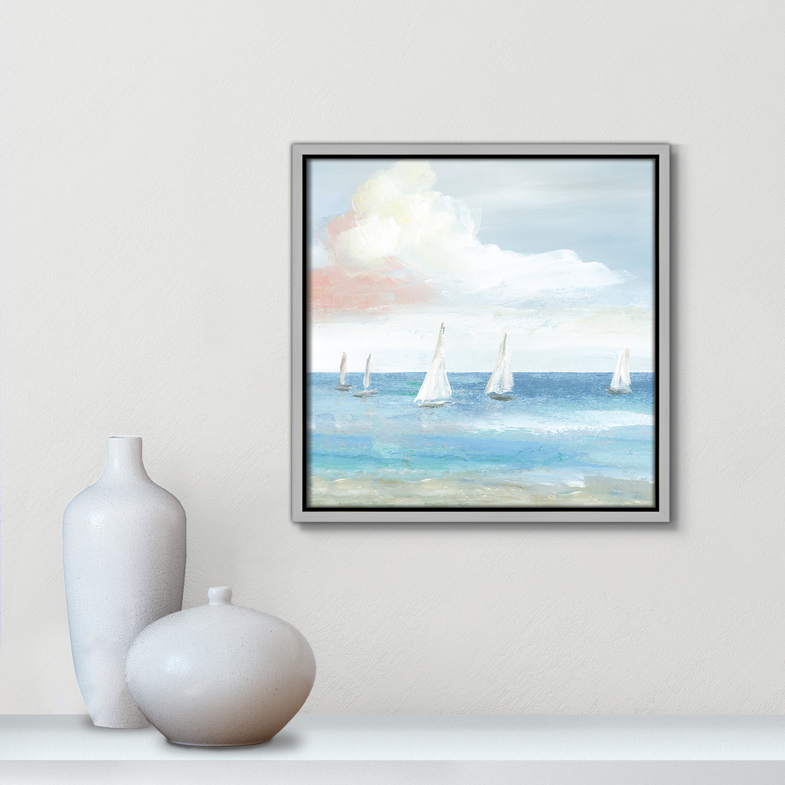 Ibis "Beach Sail Bliss" Print by Nan, 13.5" H x 13.5" W x 2" D, Silver