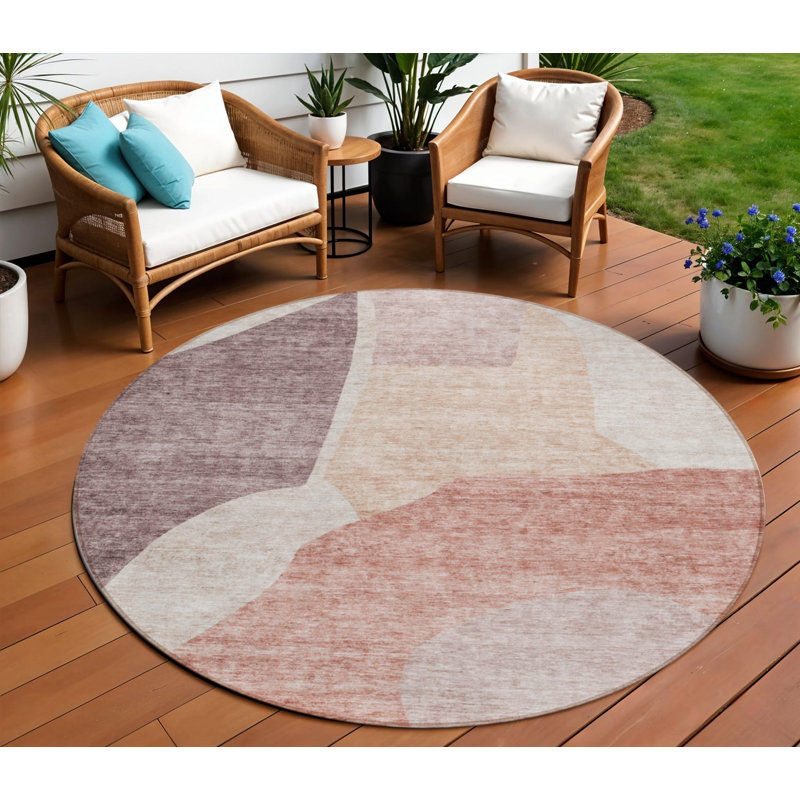 Tapis intérieur rond lavable abstrait 8 pi rosé et mauve