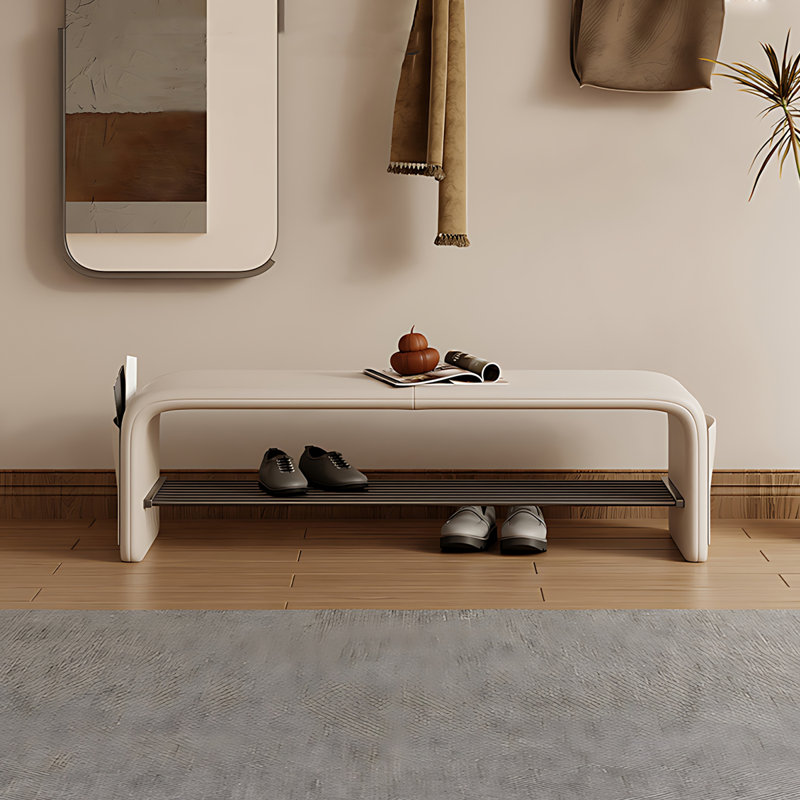 6 Pair Shoe Storage Bench, Beige, 16.54'' H X 55.12'' W X 13.78'' D