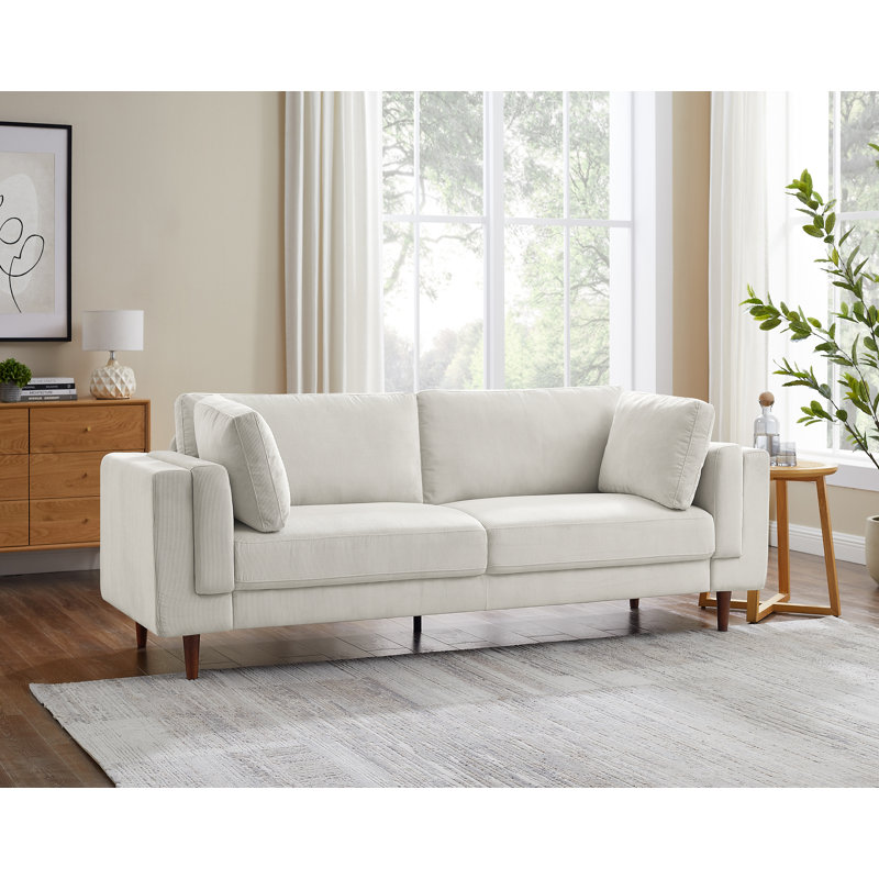 Kraz 215.9Cm Square Arms Sofa, Beige Corduroy