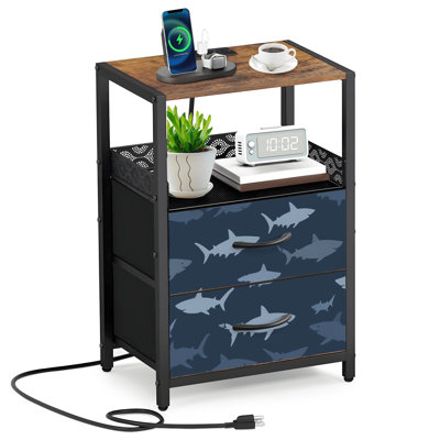 Table de chevet 2 tiroirs en tissu avec station de charge Sharks Ocean Fluid Shapes Shadows