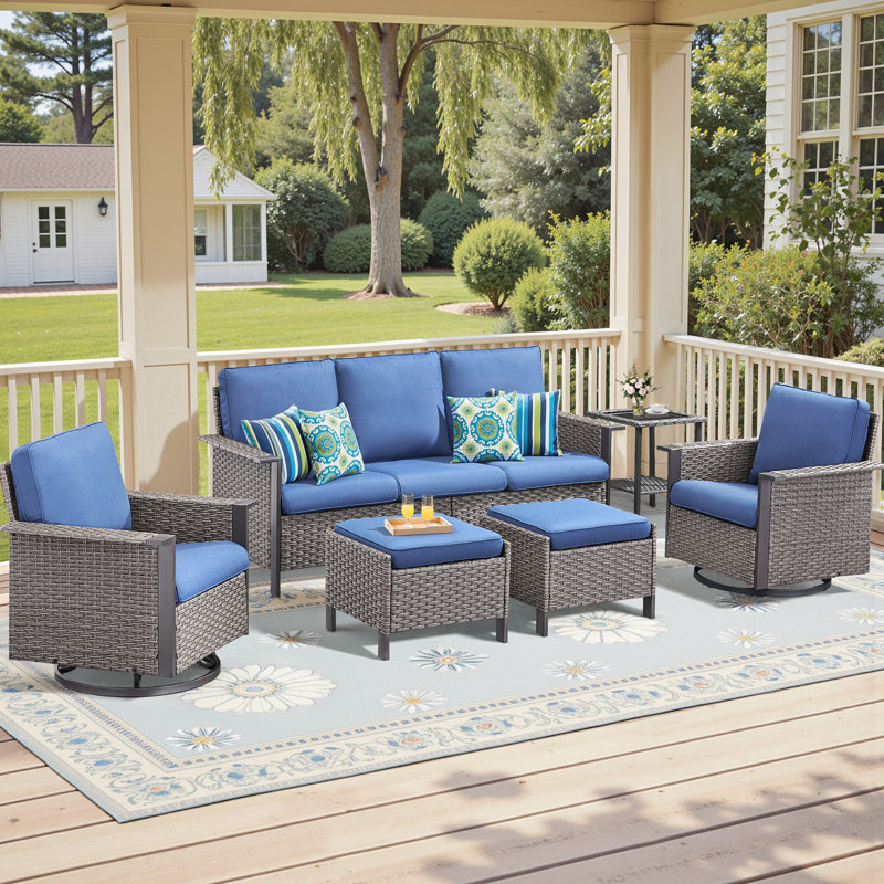 Ensemble de conversation avec canapé pivotant pour 5 personnes Coady, Bleu, Gris