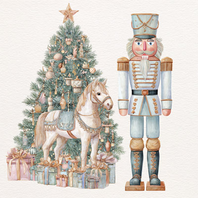 Nutcracker and Holiday Horse by Tree Wrapped Canvas Wall Art