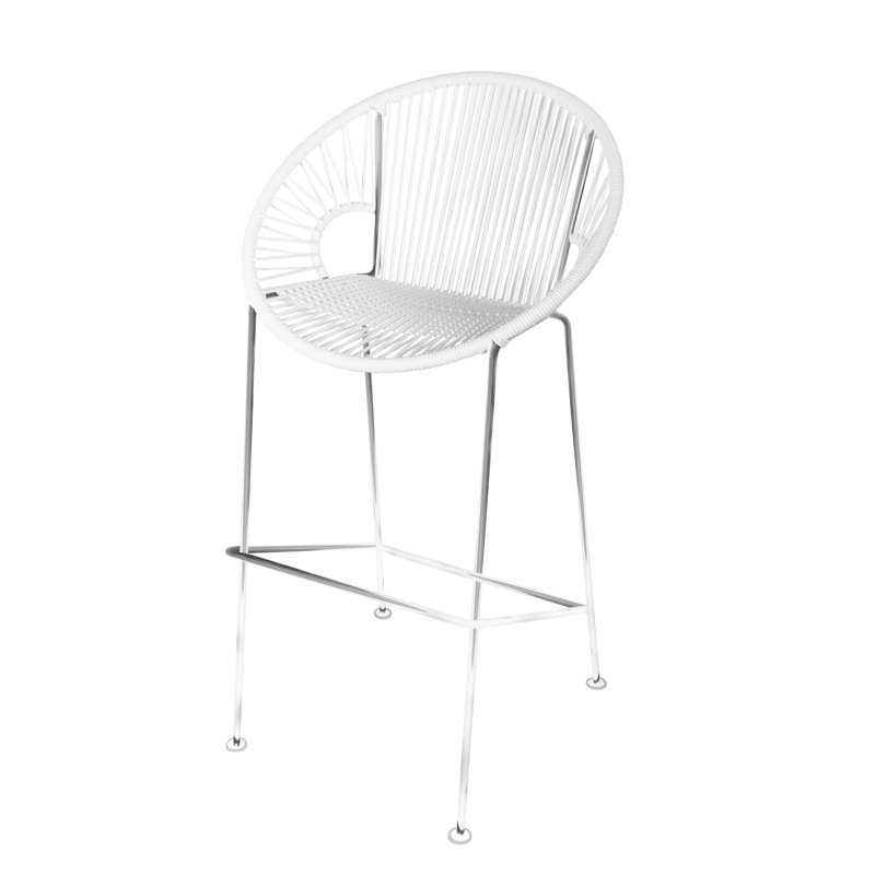 Tabouret 31 ", Chrome, Blanc