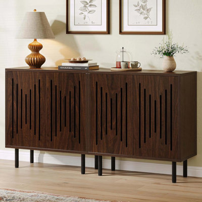 Set of 2 Dark Brown Buffet Sideboard Cabinets with Adjustable Shelves