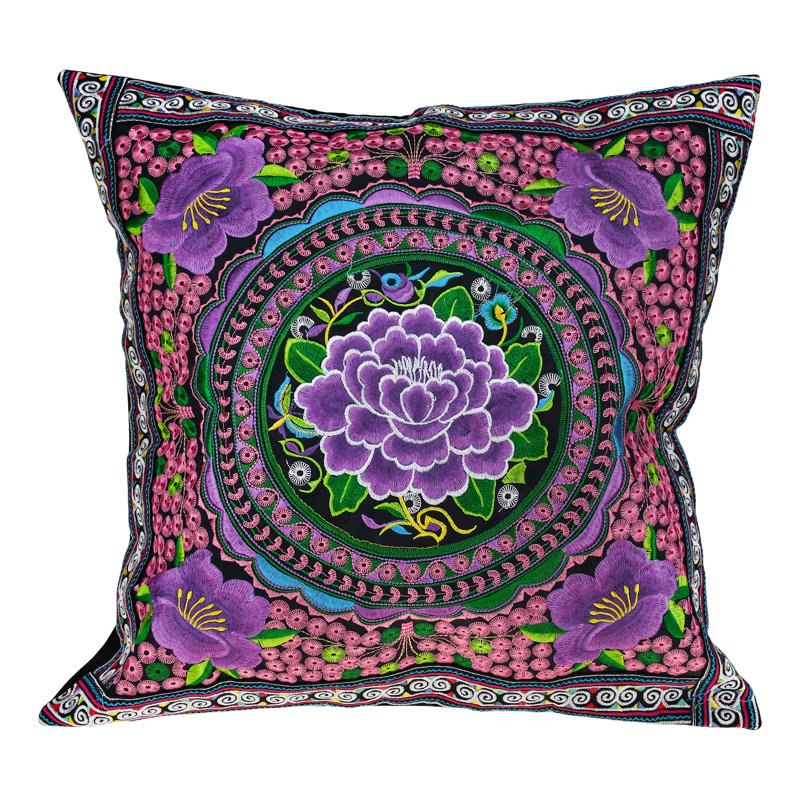 Lonas Cotton Floral 17'' Throw Pillow Cover, Purple/Light Purple