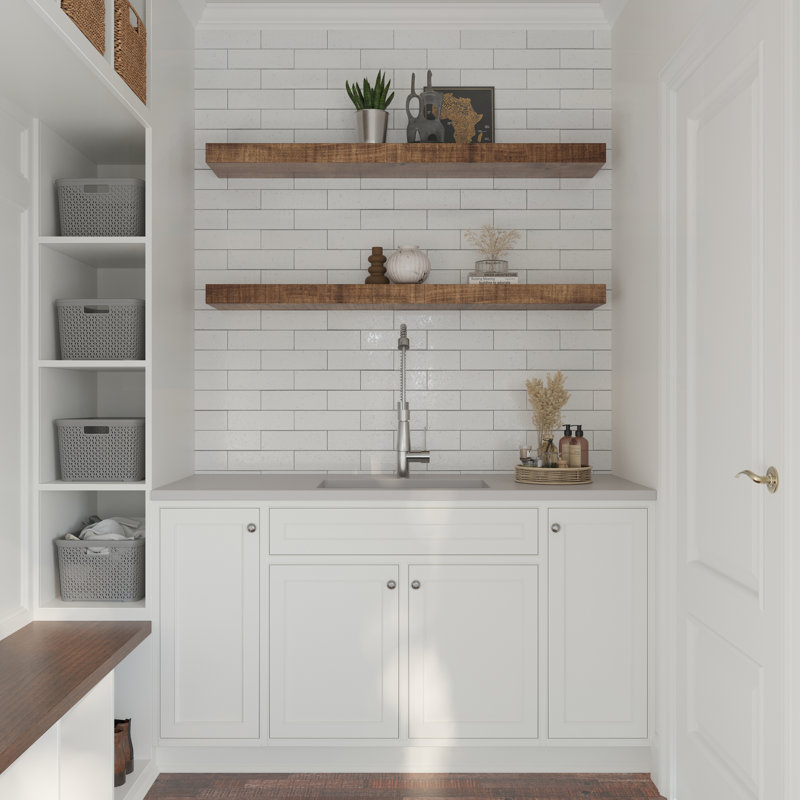 Dogberry Collections Solid Beam Floating Shelf, Aged Oak, 54"