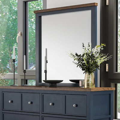 Miroir de ferme moderne l 36,4 po, bleu / brun foncé